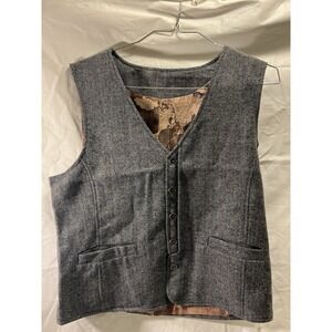 Coodebear Brown Herringbone Tweed Vest Map Lined Youth Sz 14